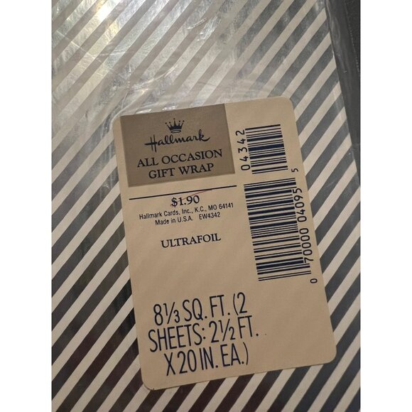 Vintage Hallmark All Occasions Sealed Gift Wrap Ultra Foil Silver & White Stripe - Picture 1 of 3